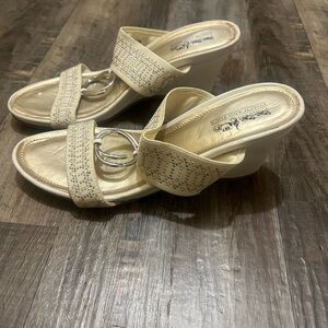 Coach and Four Cream Wedge Sandals